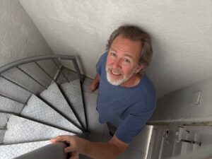 Rudy on the spiral staircase