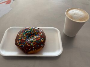 chocolate donut & cappuccino.